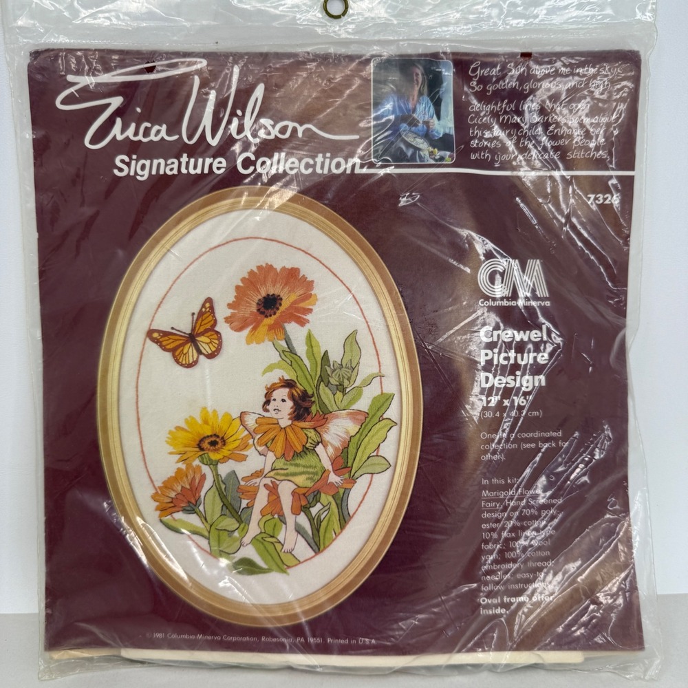 Vintage Erica Wilson Crewel Kit Marigold Flower Fairy Cicely Mary Barker 7326